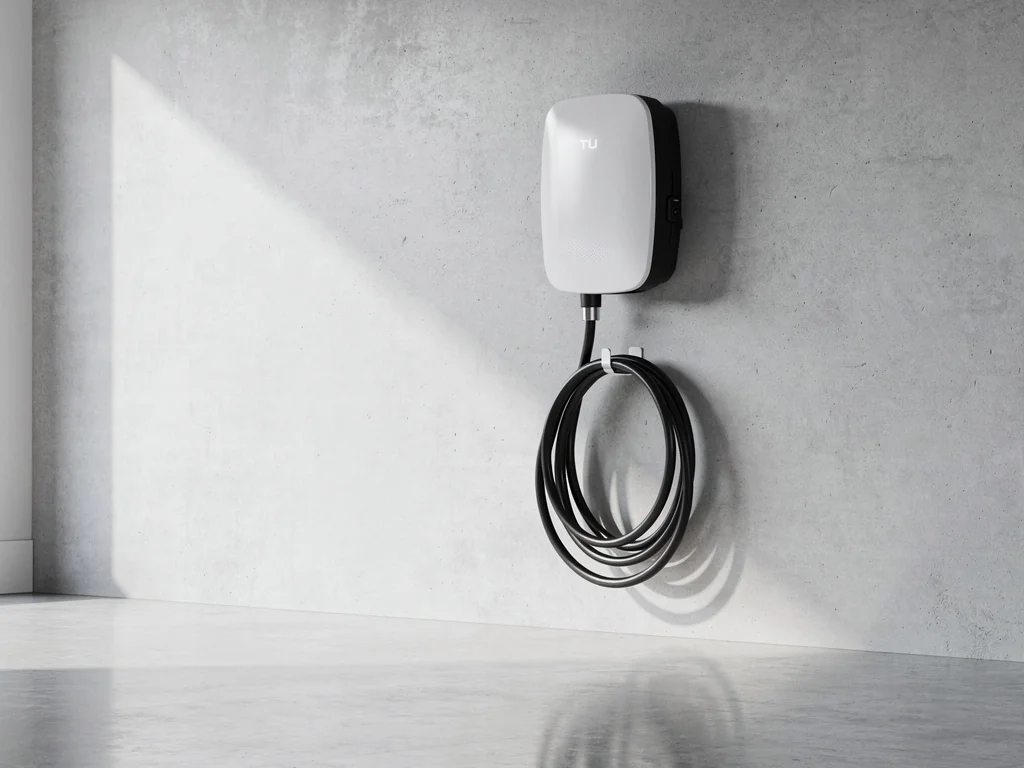 Wallbox murale raccordée dans le garage d'une maison individuelle