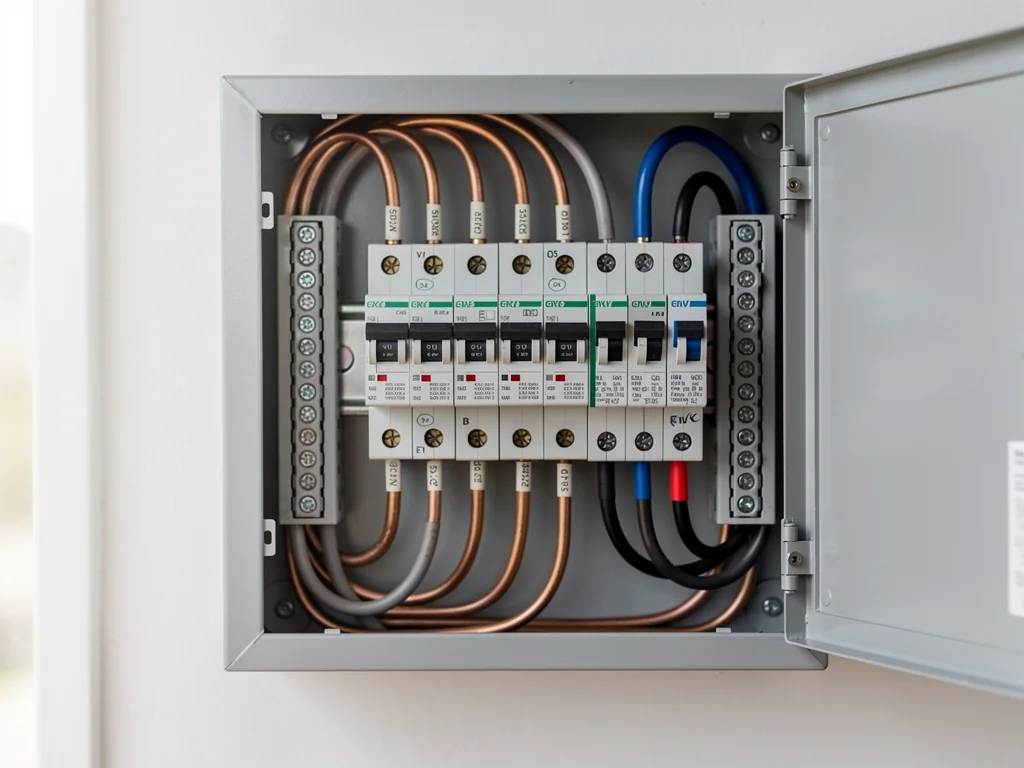 Ligne dédiée et disjoncteur ajoutés au tableau électrique pour la borne